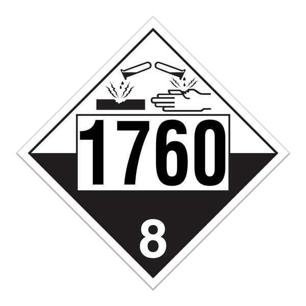 Class 8 CORROSIVE International TDG Dangerous Goods UN 1760 Pre-numbered 4-digit Placards (100 /pkg) 