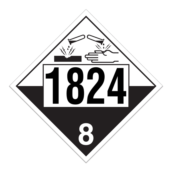 Class 8 CORROSIVE International TDG Dangerous Goods UN 1824 Pre-numbered 4-digit Placards (100 /pkg) 