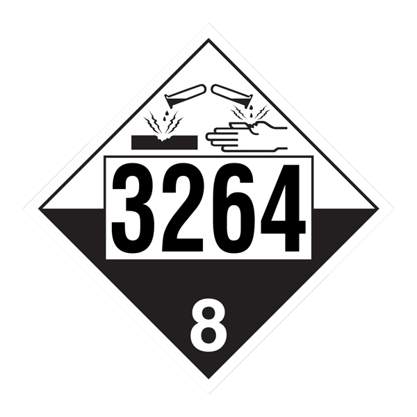 Class 8 CORROSIVE International TDG Dangerous Goods UN 3264 Pre-numbered 4-digit Placards (100 /pkg) 
