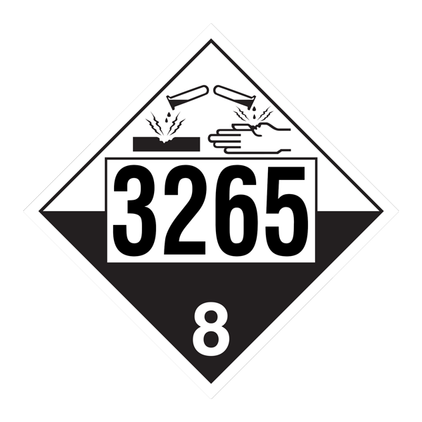 Class 8 CORROSIVE International TDG Dangerous Goods UN 3265 Pre-numbered 4-digit Placards (100 /pkg) 