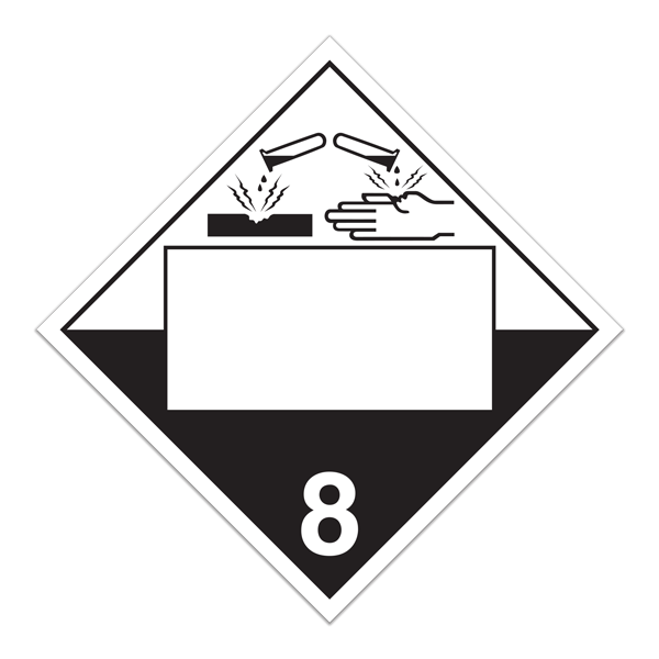 Class 8 CORROSIVE Blank UN PIN Box International TDG Dangerous Goods Placards (100 /pkg)
