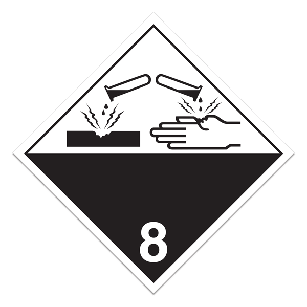 Class 8 CORROSIVES International TDG Dangerous Goods Placards (100 /pkg)