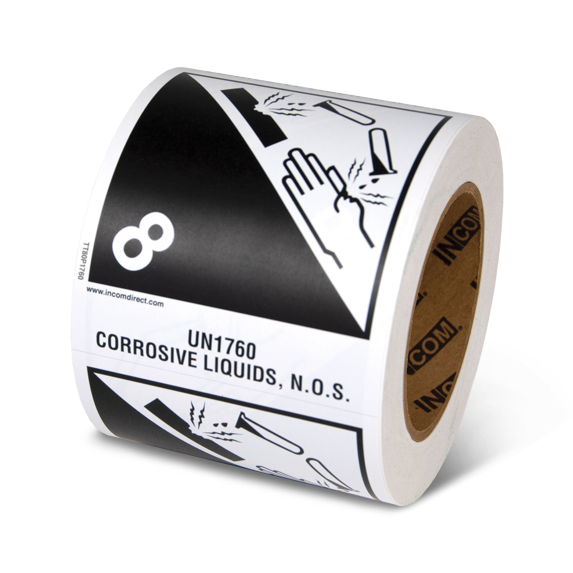 TT80P1760 Class 8 UN1760 CORROSIVE LIQUIDS, N.O.S. TDG Hazardous Material Canadian and International Preprinted Tabbed Shipping Labels (4 in x 4.75 in) 500 /roll