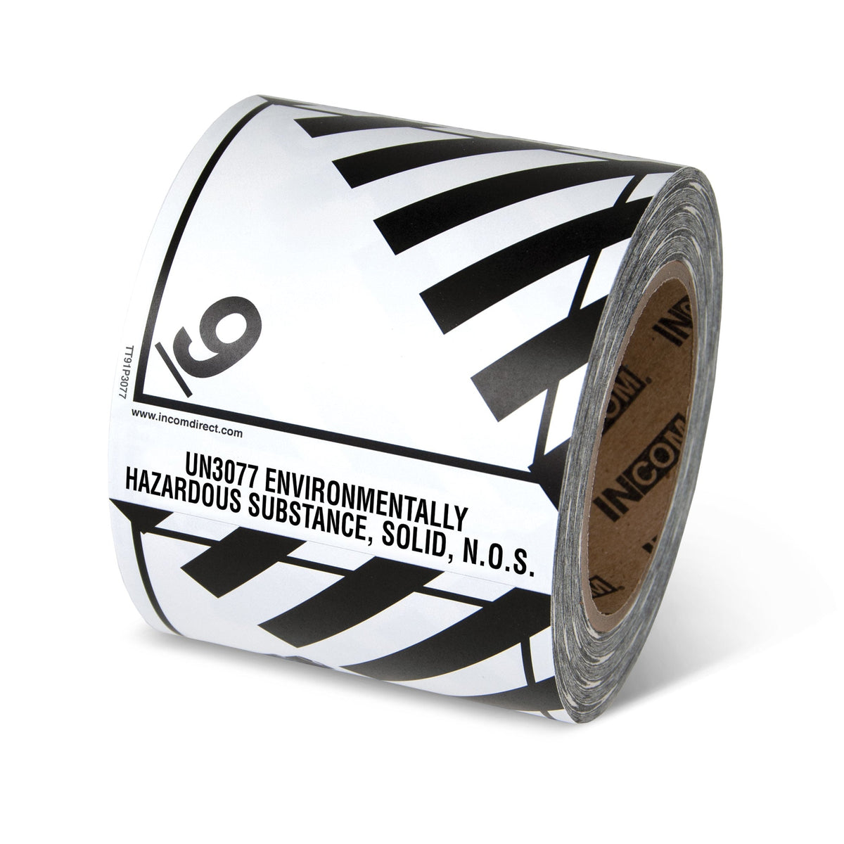 TT91P3077 Class 9 UN3077 MISCELLANEOUS PRODUCTS ENVIRONMENTALLY HAZARDOUS SUBSTANCE, SOLID, N.O.S. TDG Hazardous Material Canadian and International Preprinted Tabbed Shipping Labels (4 in x 4.75 in) 500 /roll