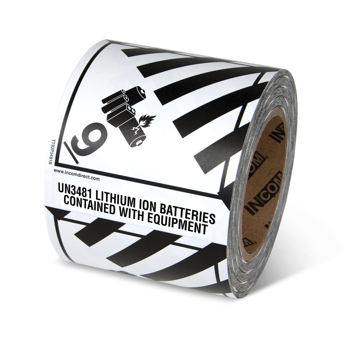 TT92P3481B Class 9 UN3481 MISCELLANEOUS PRODUCTS LITHIUM ION BATTERIES CONTAINED WITH EQUIPMENT TDG Hazardous Material Canadian and International Preprinted Tabbed Shipping Labels (4 in x 4.75 in) 500 /roll