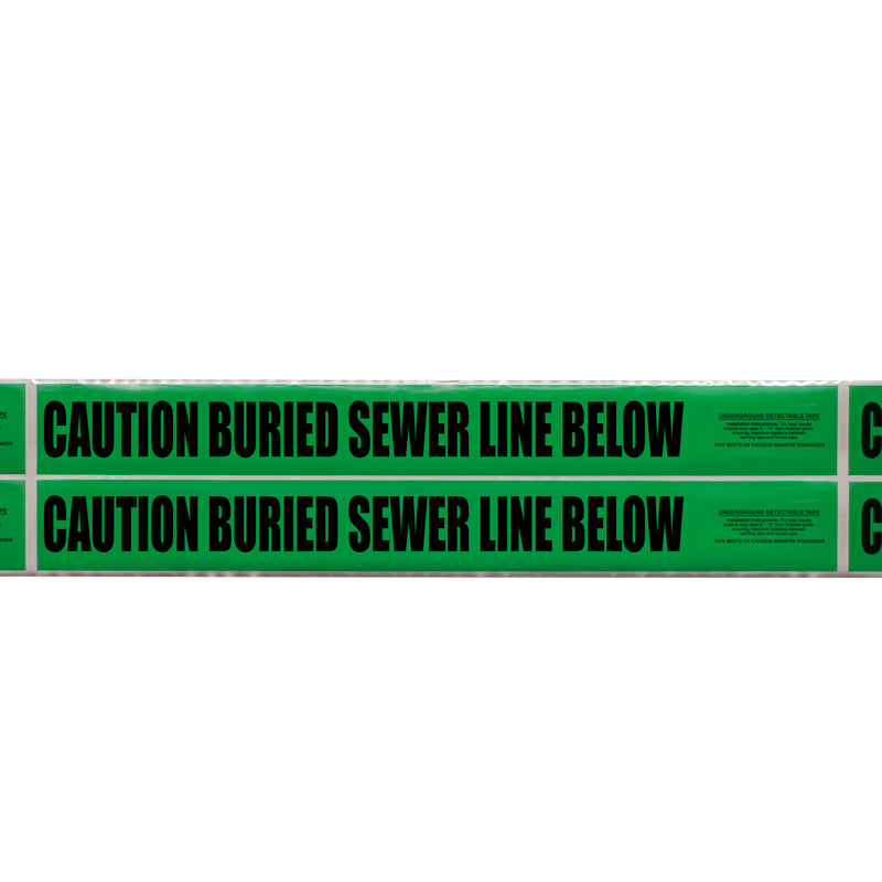 UDT3642 6 in x 1,000 ft CAUTION BURIED SEWER LINE BELOW Green/Black Detectable Underground Utility Marking Warning Roll Tape (1,000 ft)