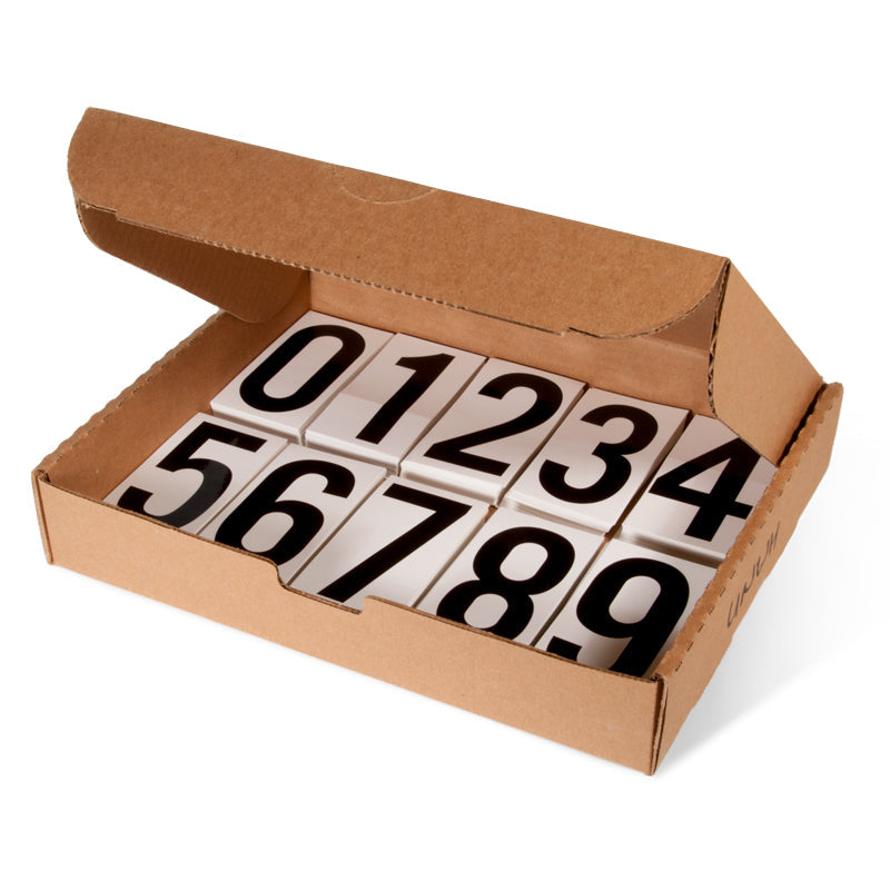 Black Print Number 0 to 9 on White Adhesive VynMark™ for UN Placard Numbering (50 /pkg of each number in full kit)