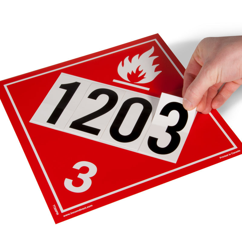 Black Print Numbers on White Adhesive VynMark™ being applied to UN Placard Numbering (50 /pkg)