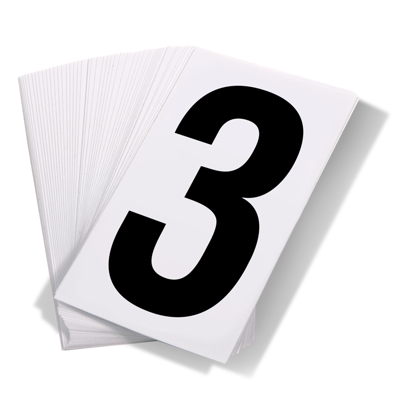 Black Print Number 3 on White Adhesive VynMark™ for UN Placard Numbering (50 /pkg)