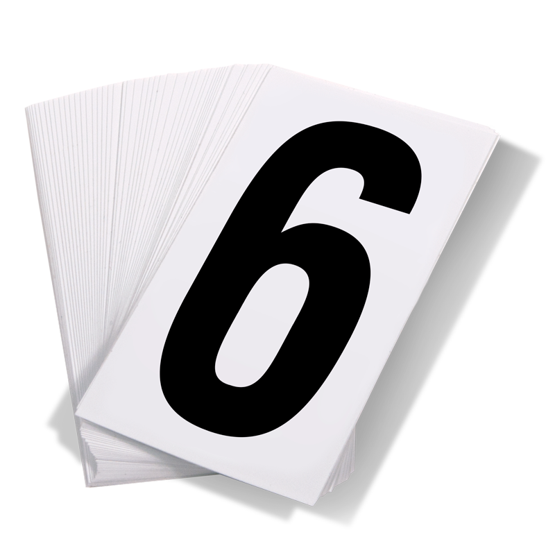 Black Print Number 6 on White Adhesive VynMark™ for UN Placard Numbering (50 /pkg)