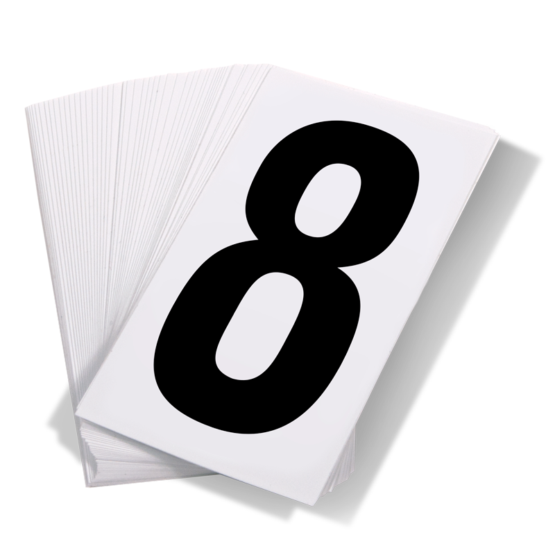Black Print Number 8 on White Adhesive VynMark™ for UN Placard Numbering (50 /pkg)