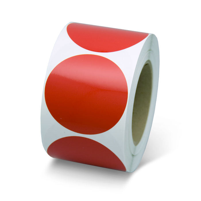 VC300R Red Warehouse Floor and Lane Marking 3 inch Adhesive Circle Shapes (100/roll) 