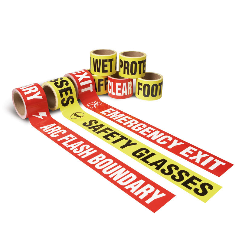 WTP-series Printed Safety Message Warehouse Floor Marking Tape (3 in x 54 ft) in a group shot